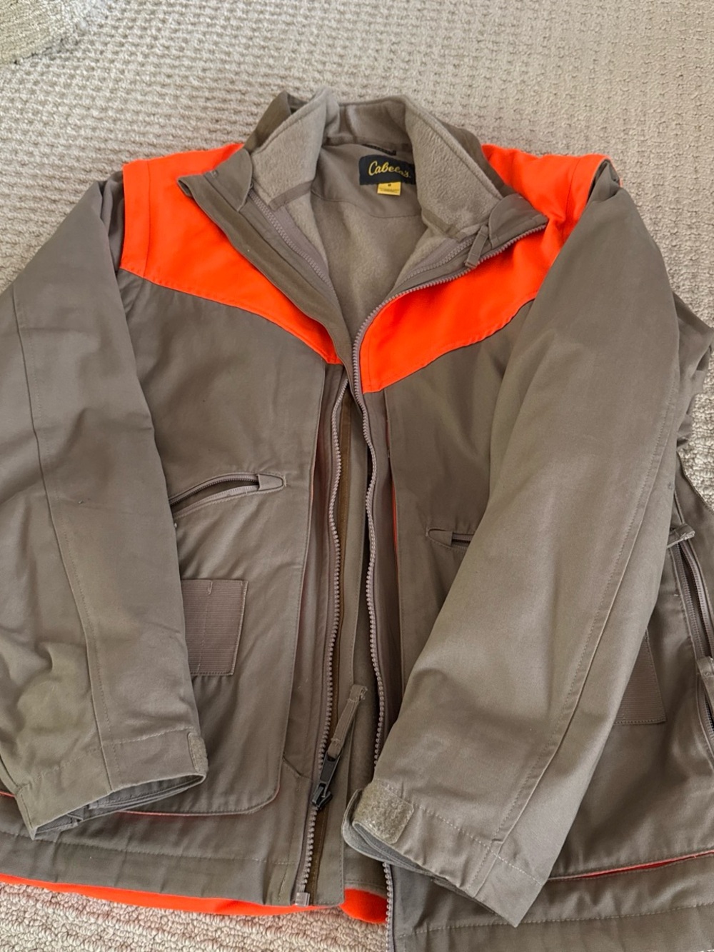Cabela's Olive Brown Jacket with High-Vis Orange Accents